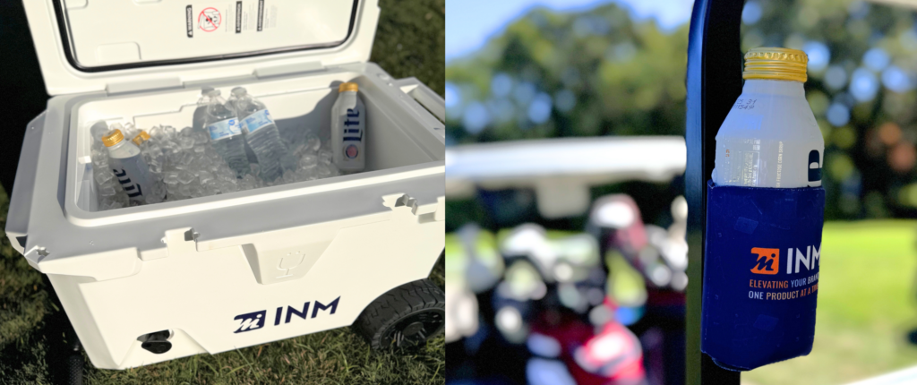 BruMate BruTank Cooler and magnetic coolie at golf tournament